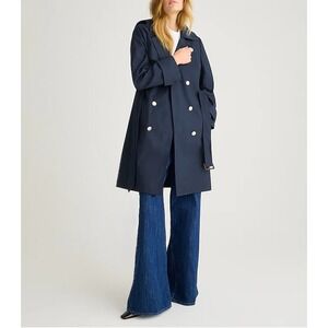 JCrew Heritage Trench Coat 00 Navy Cotton Midi City Classic Office Preppy Iconic